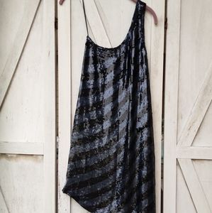 Haute Hippie One Shoulder Blue And Black Diagonal Stripe Sequin dress size S.